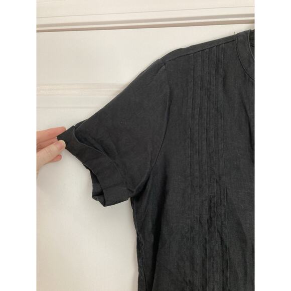 Quince Black European Linen Boho Lagenlook Short Sleeve Swing Dress Pockets S - Picture 2 of 8